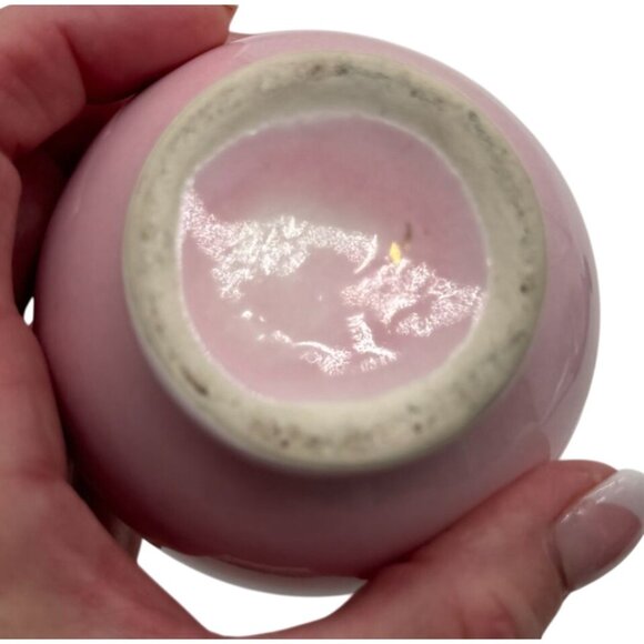 Vintage Pink Ceramic Rose Vase With Gold Detailing & Scalloped Rim 4"H X 3" W - Picture 6 of 6